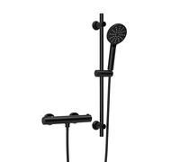 Görbach Grifo termostático de ducha con juego de barras de ducha, grifo termostático con juego de ducha, termostato mezclador de ducha + barra de ducha de acero inoxidable 70 cm, DSD12 negro mate