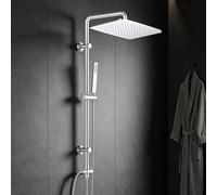 Görbach Sistema de ducha de lluvia sin grifería, juego de ducha de acero inoxidable con barra de ducha ajustable, alcachofa de ducha de 35 x 25 cm, cromo