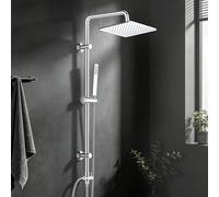 Görbach Sistema de ducha de lluvia sin grifería, juego de ducha de acero inoxidable con barra de ducha ajustable, alcachofa de ducha de 20 x 20 cm, cromo