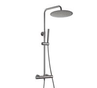 Görbach Sistema de Ducha Termostático con Grifo, Columna de Ducha Gris Gunmetal cepillado Conjunto Ducha con Barra de ducha de Altura Adjustable Juego de ducha con Alcachofa y Cabezal D30cm