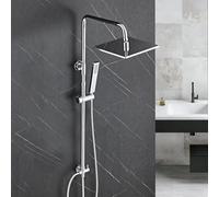 Görbache - Columna de ducha (acero inoxidable, sin grifería, barra de ducha regulable en altura 74-114 cm, cabezal de ducha, 20 x 20 cm, cromado)