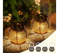Görvitor 4 lámparas solares para colgar en exteriores, IP65, resistente al agua, farolillo solar para exteriores con diseño de flores, farolillo solar de metal para exteriores, jardín, patio, como