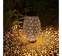 Görvitor Farolillo solar para exteriores, linterna solar de metal colgante, IP65, resistente al agua, lámpara solar decorativa LED para balcón, jardín, patio, regalo de Navidad, color negro