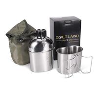 Goetland US Militar Acero Inox Cantimplora Militar 1,2l con 0,6l Jarras Vaso Bolas Nailon Botella Agua Camping Accesorios