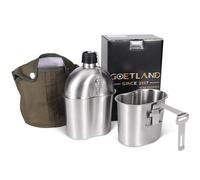 Goetland US Militar Acero Inox Cantimplora Militar 1l con 0,5l Jarras Vaso Bolas Nailon Botella Agua Camping Accesorios