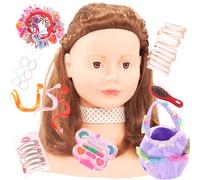 Götz 1192053 - Busto de muñeca con cabello y ojos castaños - juego de cabezales para peluquería y maquillaje, 58 piezas, para niños a partir de 3 años