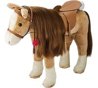 Götz 3403088 Sparky Combed Horse (Altura del Palo 37 cm) - Caballo de Peluche marrón, Altura Aprox. 52 cm para muñecos de pie - con Silla, Brida y Manta de Picnic