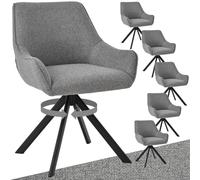 Goeurvant Sillas de comedor, giratorias, juego de 6 con reposabrazos, giratorio de 360 grados, moderna silla de cocina con estructura metálica y respaldo, para comedor, sala de estar, oficina, gris