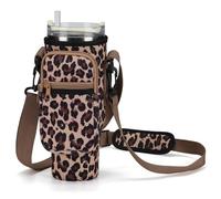 GOEWY Bolsa de Transporte para Botella de Agua de Leopardo para Vaso Stanley de 30 onzas con Bolsillo para teléfono, Soporte para Botella de Agua con Correa, Bolsa de Neopreno para Botella de Agua