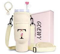 GOEWY Bolsa de transporte para botella de agua Stanley de 40 onzas con asa, bolsa de neopreno para botella de agua, accesorios de taza Stanley, juego de regalo con 1 funda para popote y 1 dije de
