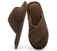 GOEWY Zapatillas Mujeres con Memory Foam, Pantuflas de Pana para Hogar, Punta Abierta y Lazo Cruzado, Suela Antideslizante. Regalo Cómodo y Moderno para Ella.