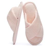 GOEWY Zapatillas Mujeres con Memory Foam, Pantuflas de Pana para Hogar, Punta Abierta y Lazo Cruzado, Suela Antideslizante. Regalo Cómodo y Moderno para Ella.