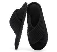 GOEWY Zapatillas Mujeres con Memory Foam, Pantuflas de Pana para Hogar, Punta Abierta y Lazo Cruzado, Suela Antideslizante. Regalo Cómodo y Moderno para Ella.