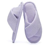 GOEWY Zapatillas Mujeres con Memory Foam, Pantuflas de Pana para Hogar, Punta Abierta y Lazo Cruzado, Suela Antideslizante. Regalo Cómodo y Moderno para Ella.
