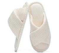 GOEWY Zapatillas Mujeres con Memory Foam, Pantuflas de Pana para Hogar, Punta Abierta y Lazo Cruzado, Suela Antideslizante. Regalo Cómodo y Moderno para Ella.