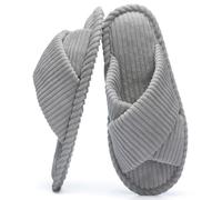 GOEWY Zapatillas Mujeres con Memory Foam, Pantuflas de Pana para Hogar, Punta Abierta y Lazo Cruzado, Suela Antideslizante. Regalo Cómodo y Moderno para Ella.