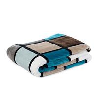 Gözze - Manta suave de, tacto cachemira, tejido de alto gramaje 500 g/m², 150 x 200 cm - Azul/Marrón topo/Turquesa