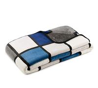 Gözze - Manta suave, sensación de cachemira, tejido de alto peso 500 g/m², antigua, 150 x 200 cm, color azul, plateado y blanco