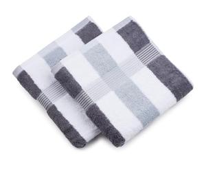 Gözze - Serviettes à Rayures New York, lot de 2, douces et absorbantes, 100% coton, 50 x 100 cm - anthracite/blanc/argenté