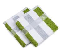 Gözze - Serviettes à Rayures New York, lot de 2, douces et absorbantes, 100% coton, 50 x 100 cm - vert pomme/blanc/argenté