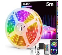 Goffii Tira LED 5 Metros, Luces Led Habitacion RGB Bluetooth Adhesivas con Control Remoto y Inteligente Control de APP, Cambia el Color con la Musica para Decoración de Cocina, Gaming, TV