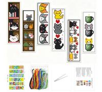 Gofission 6 kits de marcapáginas de punto de cruz para adultos principiantes, pequeños kits de marca de libros de bordado con sello de 11 quilates preimpresos, patrón de animales salvajes con