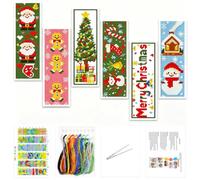 Gofission 6 kits de marcapáginas de punto de cruz para adultos principiantes, pequeños kits de marca de libros de bordado con sello de 11 quilates, patrón clásico de Navidad con accesorios, 6 x 20 cm