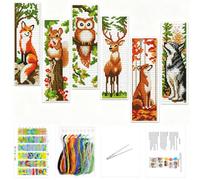 Gofission 6 kits de marcapáginas de punto de cruz para adultos principiantes, pequeños kits de marca de libros de bordado con sello de 11 quilates preimpresos, patrón de animales salvajes con