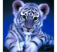 Gofission Kits de punto de cruz preimpresos, juego de bordado estampado de animales, 11 unidades, tela de 14 x 14 pulgadas, con accesorios, costura, decoración de pared del hogar (tigre blanco)