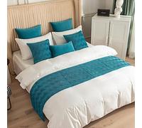 GOFOHIMI Hotel Corredor de Cama Camino de Cama Bufanda Colcha/Funda de Almohada Ropa de Cama Protector Bedroom Decoration Cola de Cama Toalla,Cielo Azul,45x240cm(Corredores de Cama Jacquard)