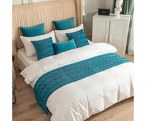 GOFOHIMI Hotel Corredor de Cama Camino de Cama Bufanda Colcha/Funda de Almohada Ropa de Cama Protector Bedroom Decoration Cola de Cama Toalla,Cielo Azul,45x240cm(Corredores de Cama Jacquard)