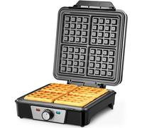 Gofre Belga, Reemix Gofrera de 4 Gofres, Máquina de Gofres de 1200 W para Temperatura Ajustable, Revestimiento Antiadherente, Acero Inoxidable, Indicadores luminosos