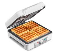 Gofrera Belga 4 Porciones - Gofrera Eléctrica 1200W con 5 Niveles de Dorado, Placas Antiadherentes, Sistema Antiderrames y Luces Indicadoras