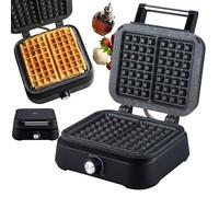 Gofrera belga doble - Placas XXL 1500 W 95 °C - 205 °C - Gofrera para hacer gofres, revestimiento antiadherente, color negro mate, tecnología Cool-Touch, canal de desbordamiento