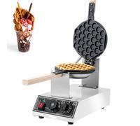 Gofrera Bubble Waffle Maker con función giratoria de 180°, control de temperatura de 50 a 250 °C y temporizador de 0 a 5 minutos, antiadherente, máquina de gofres de huevos de Hong Kong para cafetería