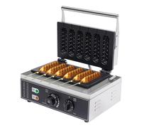 Gofrera de acero inoxidable, gofres profesionales, gofres de maíz, temporizador, revestimiento antiadherente comercial, 50-300 ℃, control de temperatura, 6 unidades, 1500 W
