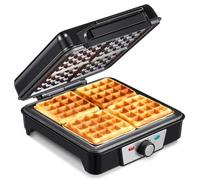 Gofrera Eléctrica, 4 Gofres Belgas a la vez, Revestimiento Antiadherente, Waffle Maker, Temperatura Ajustable, Maquina de Gofres, Mango Cool Touch, 1200W Plancha de Gofresa