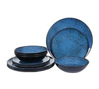 Gofunfun Juego de vajilla de melamina para 4, platos llanos, juego de cuencos de melamina irrompible, vajilla clásica azul, apto para lavavajillas, para uso diario, 12 piezas