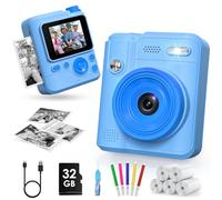 Gofunly Camara Fotos Infantil Instantanea, 2,0" 1080P Camara Fotos Infantil con Tarjeta de 32GB y Papel Fotografia, Juguete Cámara Instantánea Regalos para Niños y Niñas de 3-12 Años (Azul)