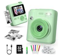 Gofunly Camara Fotos Infantil Instantanea, 2,0" 1080P Camara Fotos Infantil con Tarjeta de 32GB y Papel Fotografia, Juguete Cámara Instantánea Regalos para Niños y Niñas de 3-12 Años (Verde)