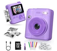 Gofunly Camara Fotos Infantil Instantanea, 2,0" 1080P Camara Fotos Infantil con Tarjeta de 32GB y Papel Fotografia, Juguete Cámara Instantánea Regalos para Niños y Niñas de 3-12 Años (Púrpura)