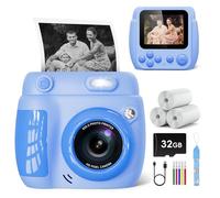 Gofunly Camara Fotos Infantil Instantanea, 2,4 Pulgada 1080P Camara Fotos Infantil con Tarjeta de 32GB y Papel Fotografia, Juguete Cámara Instantánea Regalos para Niños y Niñas de 3-10 Años (Azul)