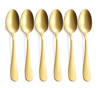 GoGeiLi Juego de 6 Cucharas de Cena Dorado Mate - 19,8 cm Acero Inoxidable 18/0 - Acabado Satinado - Para Sopa y Postre - Aptas para Lavavajillas