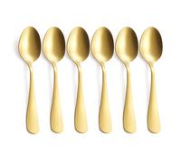 GoGeiLi Juego de 6 cucharas de postre doradas mate, 6.8 pulgadas, acero inoxidable con acabado satinado, cucharadita dorada para café expreso, apto para lavavajillas