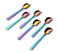 GoGeiLi Juego de 6 Cucharas para Helado Arcoíris - Acero Inoxidable - Cuchara Postre, Yogur y Fruta - 16,3 cm (6.4") - Acabado de Espejo