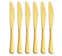 GoGeiLi Juego de 6 Cuchillos de Cena Dorado Mate - Cuchillos de Mesa de 24 cm Acero Inoxidable 18/0 - Diseño con Ergonomía y Acabado Satinado - Aptos para Lavavajillas