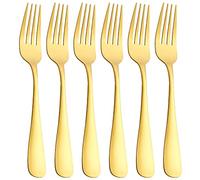 GoGeiLi Juego de 6 Tenedores de Cena Dorado Mate - 20,3 cm Acero Inoxidable 18/0 - Acabado Satinado - Diseño Ergonómico - Aptos para Lavavajillas