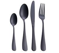 GoGeiLi Juego de Cubiertos Negro Mate, 24-Piezas Cubiertos de Acero Inoxidable Satinado, Servicio para 6, Apto para Lavavajillas