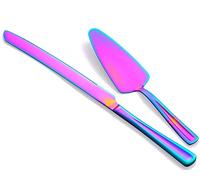 GoGeiLi Juego de cuchillos y servidor para tartas de arco iris, juego de corte de pastel de acero inoxidable colorido para bodas, cumpleaños, fiestas…