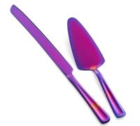 GoGeiLi Set de Cuchillo y Servidor de Pastel Morado, Set de Corte de Pastel de Acero Inoxidable de 33cm, Elegante Set de Cortador de Pastel para Boda, Cumpleaños, Fiestas, Aniversario